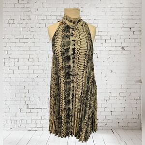 EUC Dots Snake Skin Look Pleated Mini Party Dress with Long Neck Ties